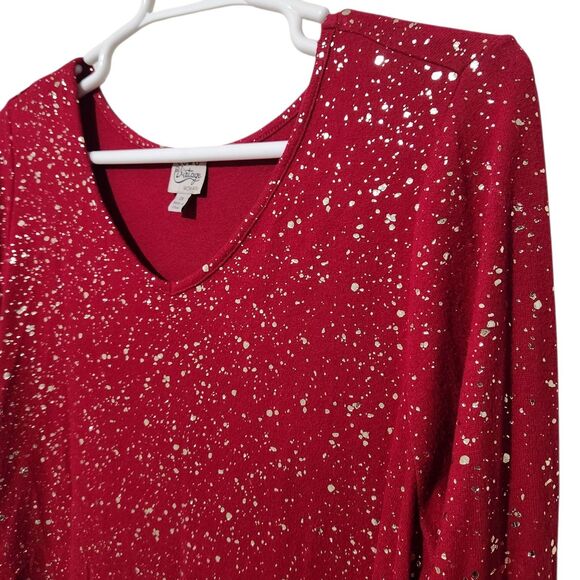 Como Vintage Top Size 2X Red Metallic Long Sleeve - Picture 2 of 9